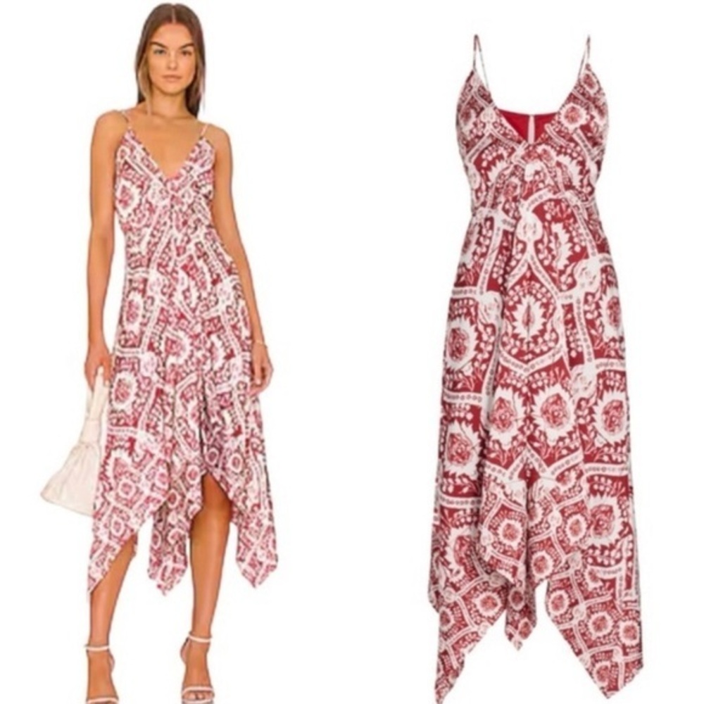 Amur Krista Scarf Dress Red Ochre Large Italian Motif Anthropologie size 12